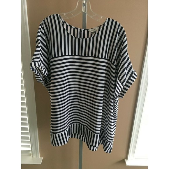 CJ Banks Striped Blouse Top Navy Blue & White Plus Size 3X Short Sleeves Light - Picture 9 of 9